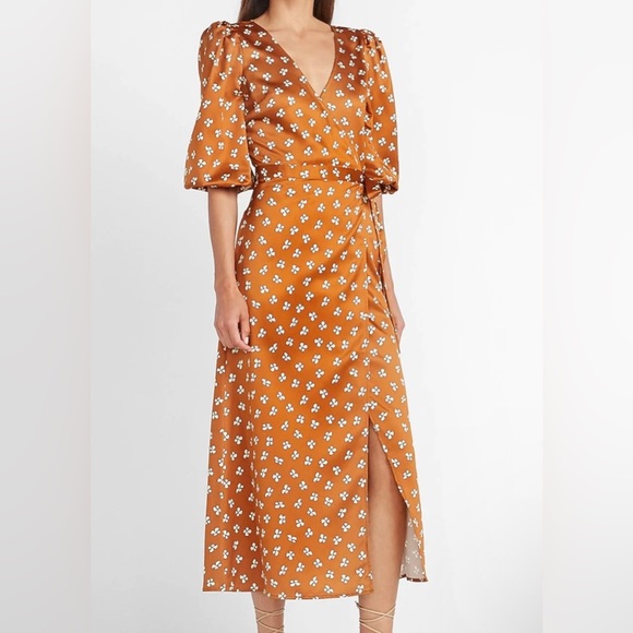 Express Dresses & Skirts - EXPRESS X LADYGANG Satin Floral Wrap Dress